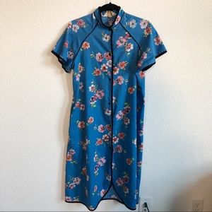 Cheongsam style dress blue flower pattern